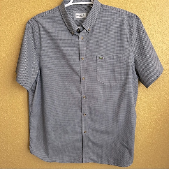 Lacoste Regular Fit Short Sleeve Checkered Button Down Shirt - Picture 1 of 9